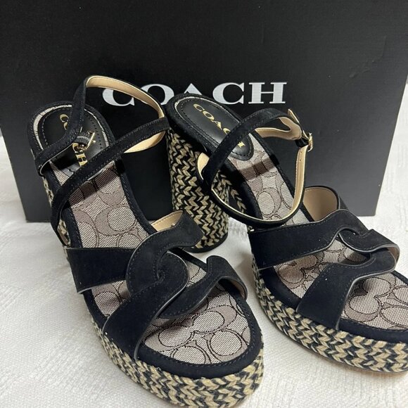 Coach Talina Black Platform Espadrille Sandals Shoes Pumps Heels 9.5 B NEW‎ - Picture 1 of 8
